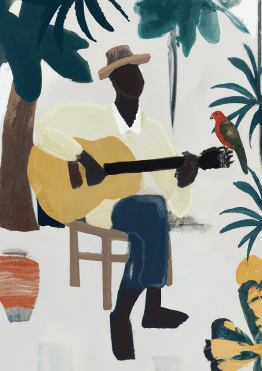 CUBAN YELLOW GUITAR ON CANVAS