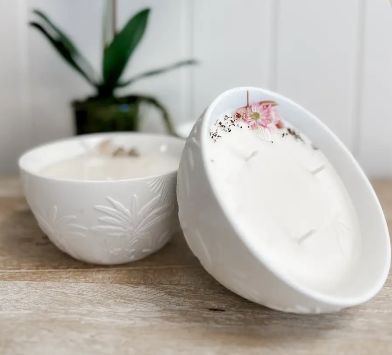 EMBOSSED PORCELAIN ISLANDER BOWLS- COCONUT + LEMONGRASS