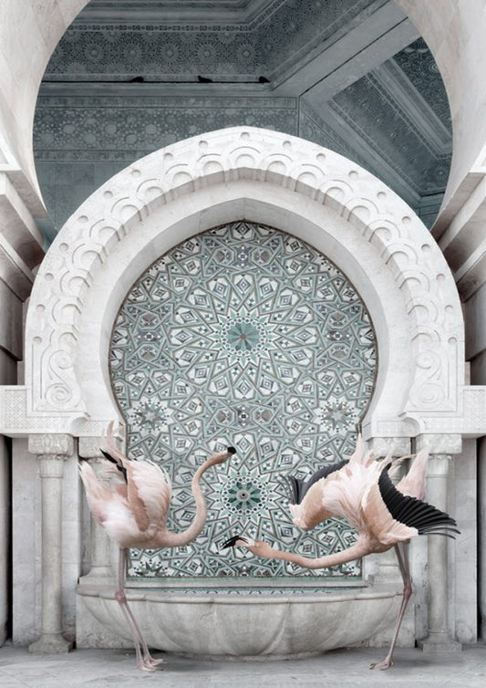 MOROCCAN FLAMINGOS ON GLASS