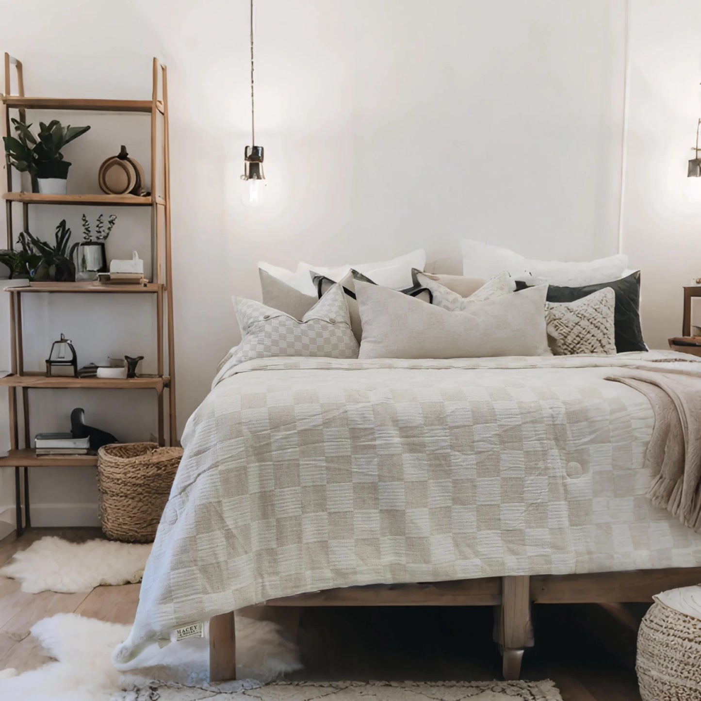 ANNECY CHECK LINEN COTTON QUILTED BED COVER