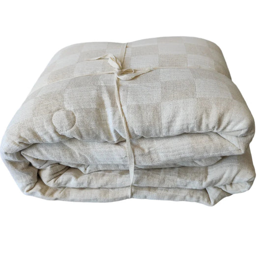 ANNECY CHECK LINEN COTTON QUILTED BED COVER