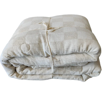 ANNECY CHECK LINEN COTTON QUILTED BED COVER